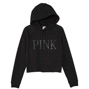 PINK Victoria’s Secret Everyday Black Rhinestone Fleece Cropped Hoodie XS